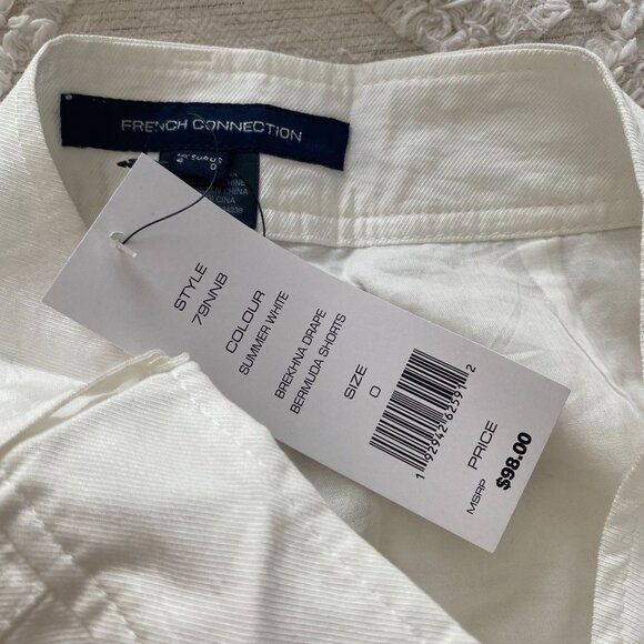 NWT French Connection Brekhna Drape Bermuda Shorts Summer Time White Size 0 - Picture 7 of 7